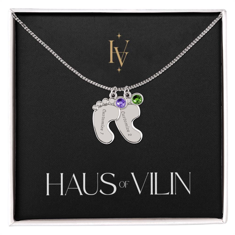 Baby Foot Birthstone Custom Engraved Necklace