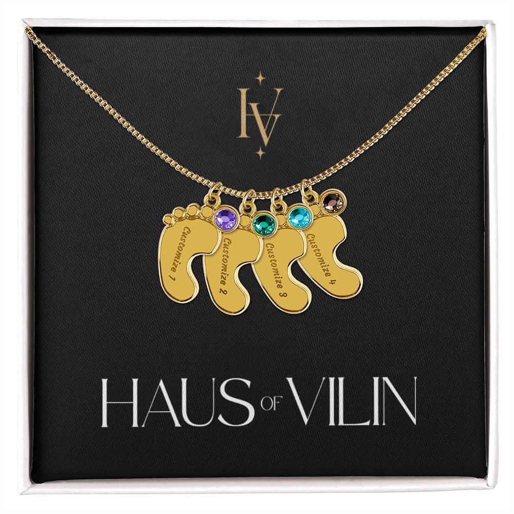 Baby Foot Birthstone Custom Engraved Necklace