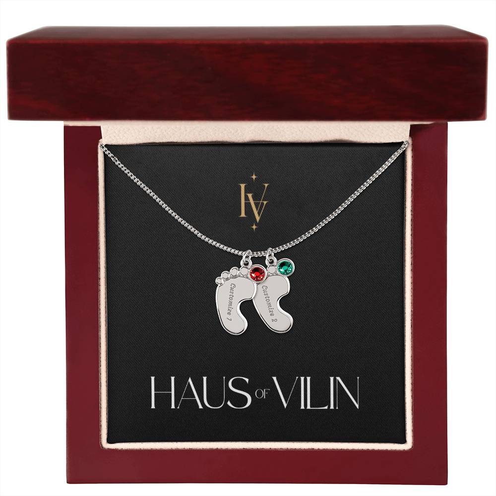 Baby Foot Birthstone Custom Engraved Necklace