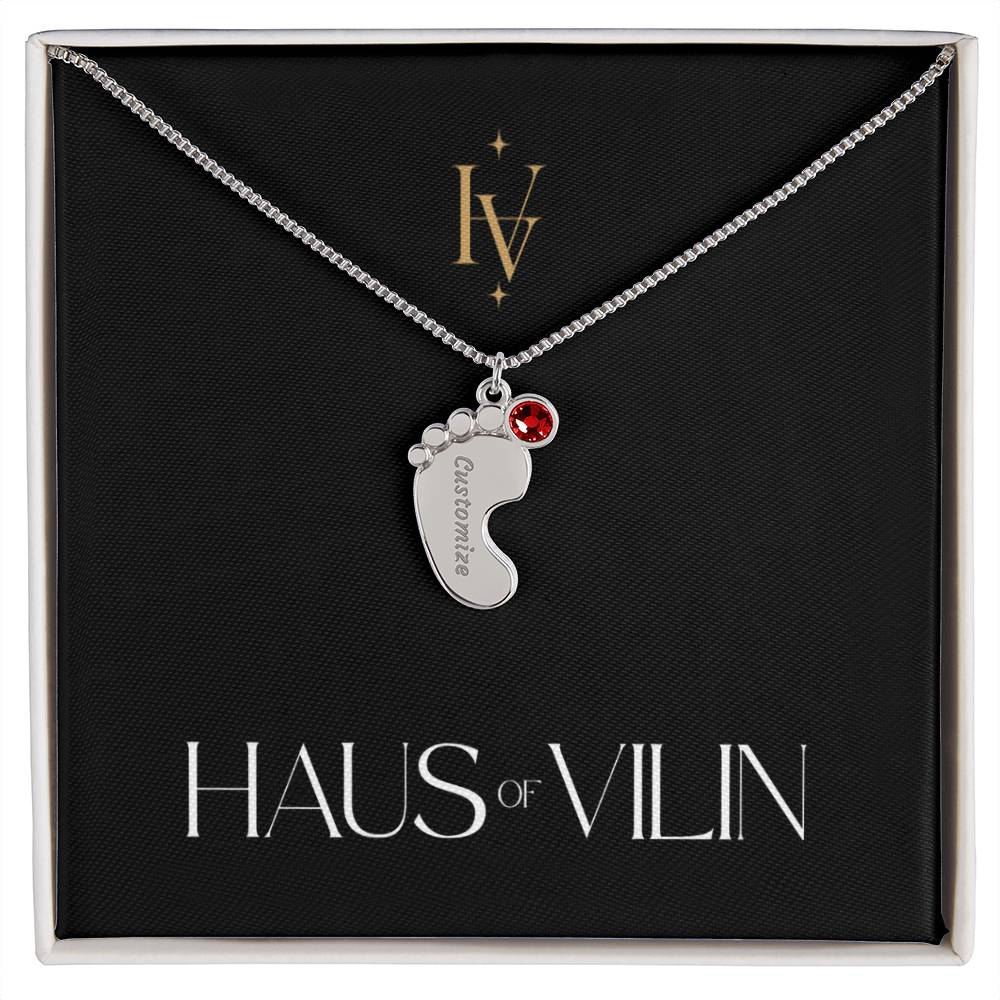 Baby Foot Birthstone Custom Engraved Necklace