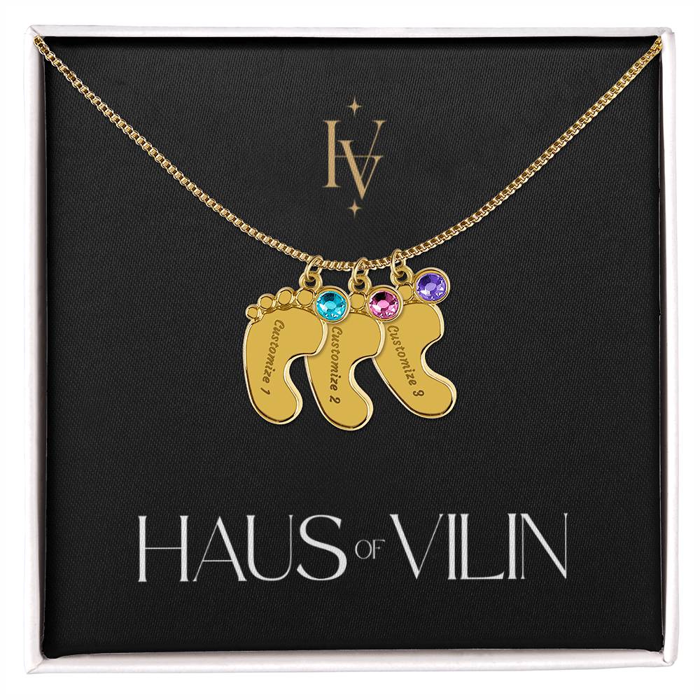 Baby Foot Birthstone Custom Engraved Necklace