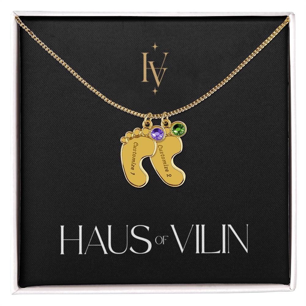 Baby Foot Birthstone Custom Engraved Necklace