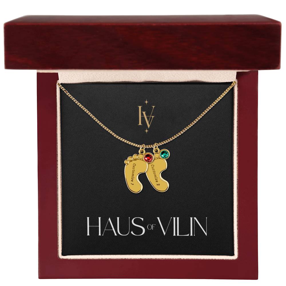 Baby Foot Birthstone Custom Engraved Necklace