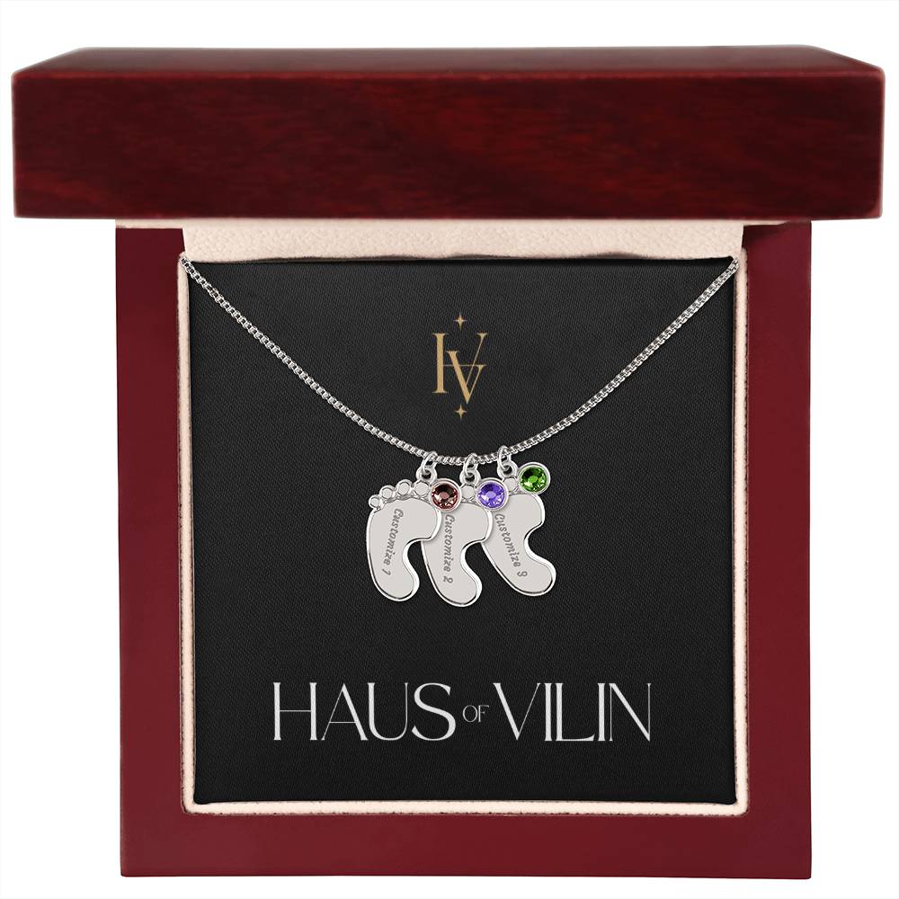 Baby Foot Birthstone Custom Engraved Necklace