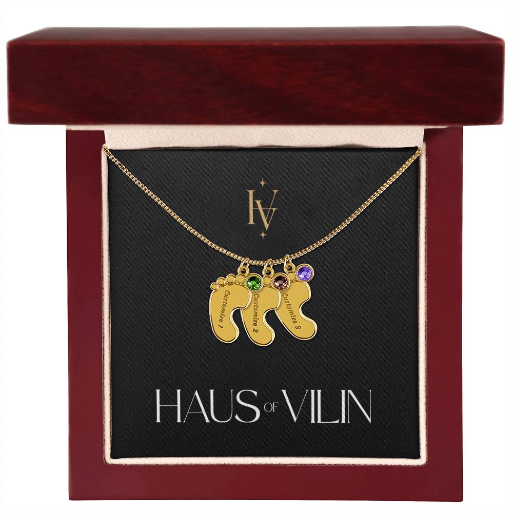 Baby Foot Birthstone Custom Engraved Necklace