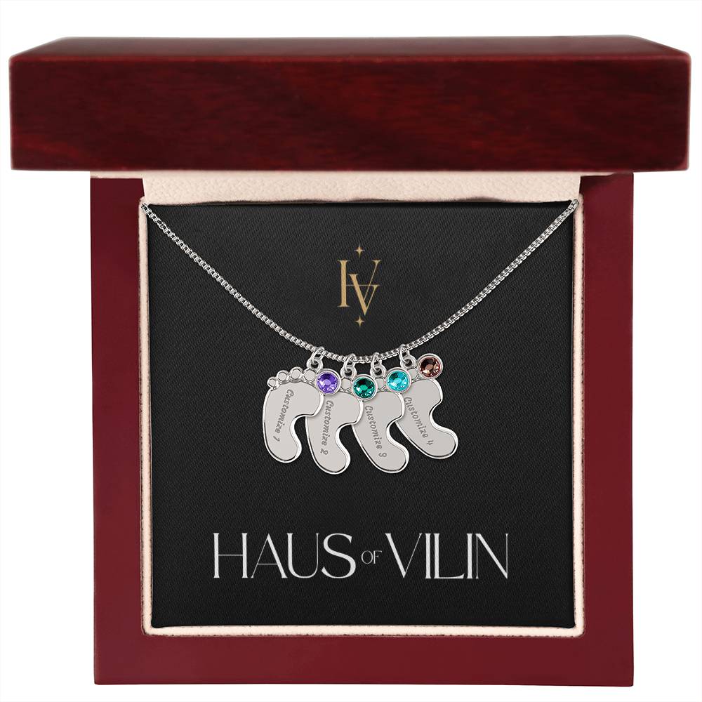 Baby Foot Birthstone Custom Engraved Necklace