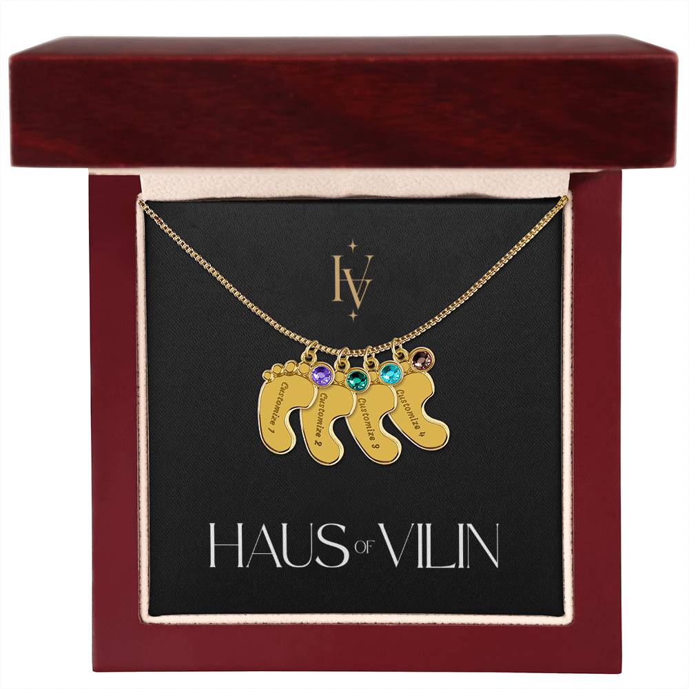 Baby Foot Birthstone Custom Engraved Necklace
