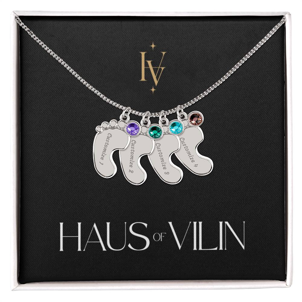 Baby Foot Birthstone Custom Engraved Necklace