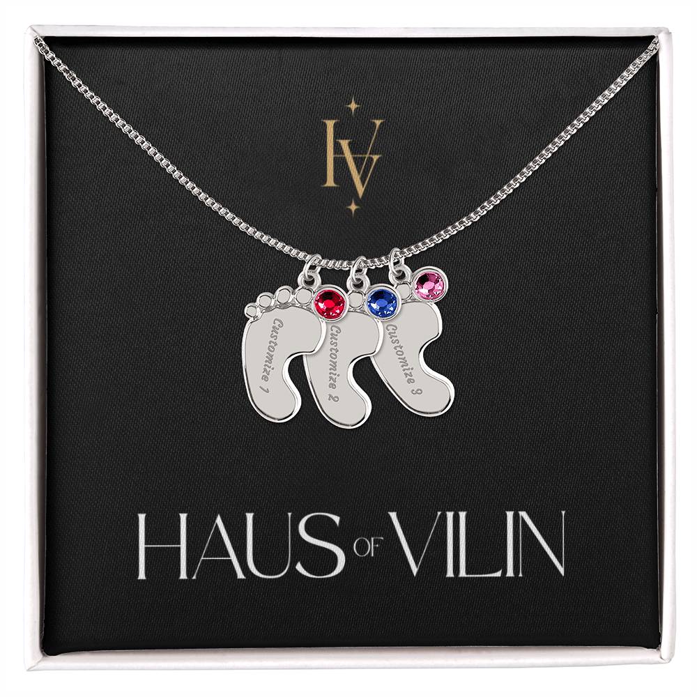 Baby Foot Birthstone Custom Engraved Necklace