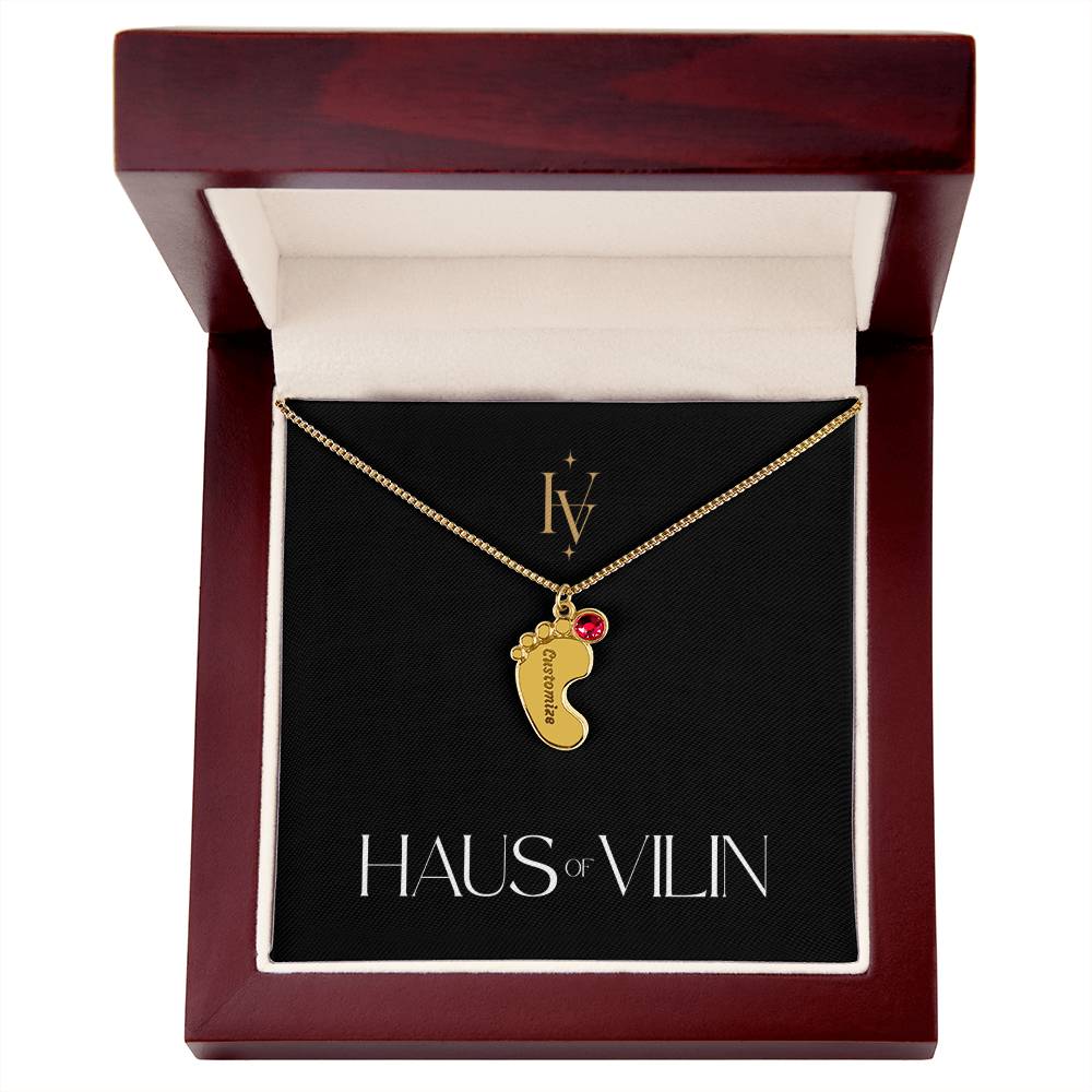 Baby Foot Birthstone Custom Engraved Necklace