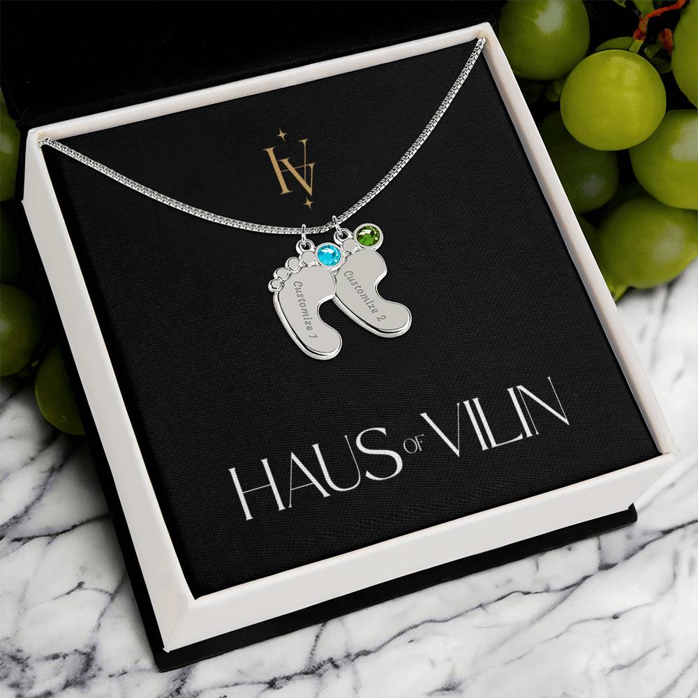 Baby Foot Birthstone Custom Engraved Necklace