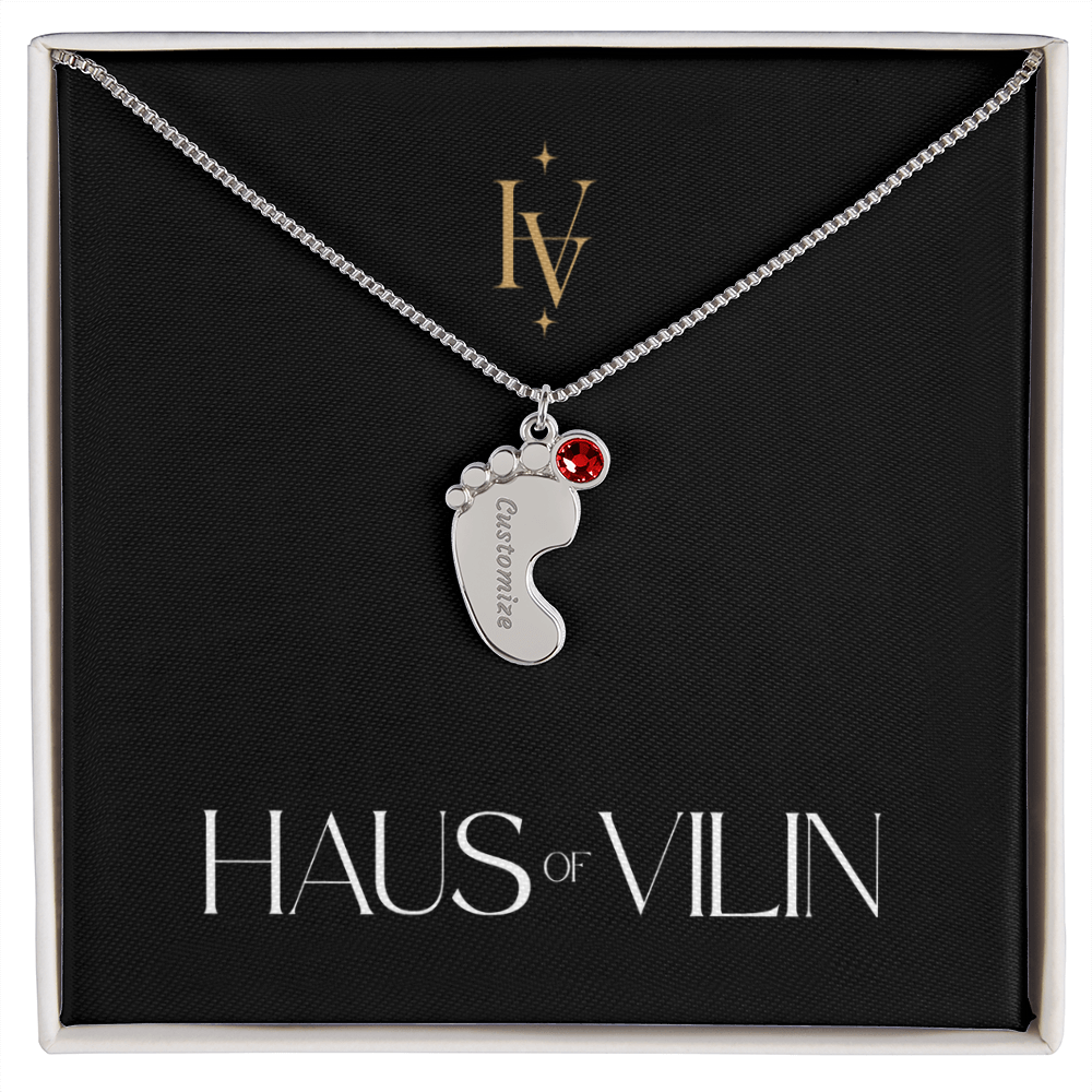Baby Foot Birthstone Custom Engraved Necklace