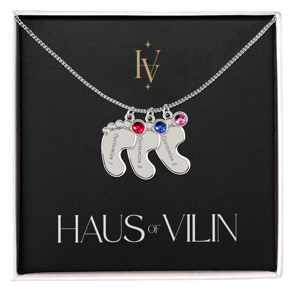 Baby Foot Birthstone Custom Engraved Necklace