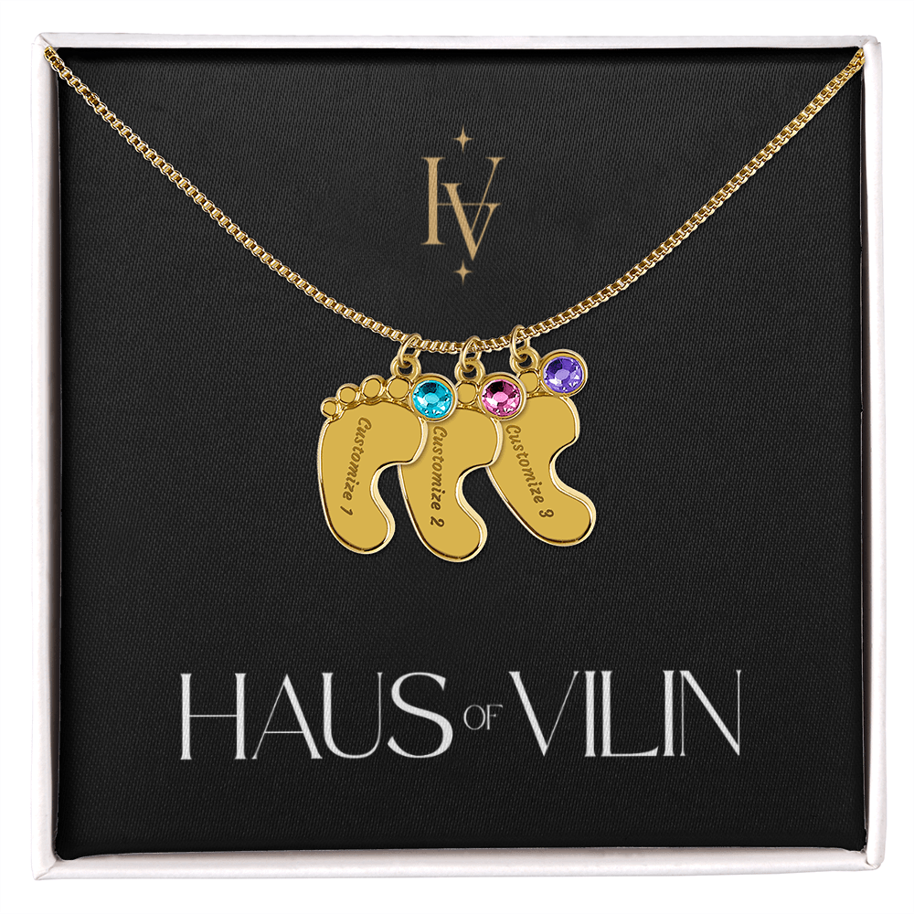 Baby Foot Birthstone Custom Engraved Necklace