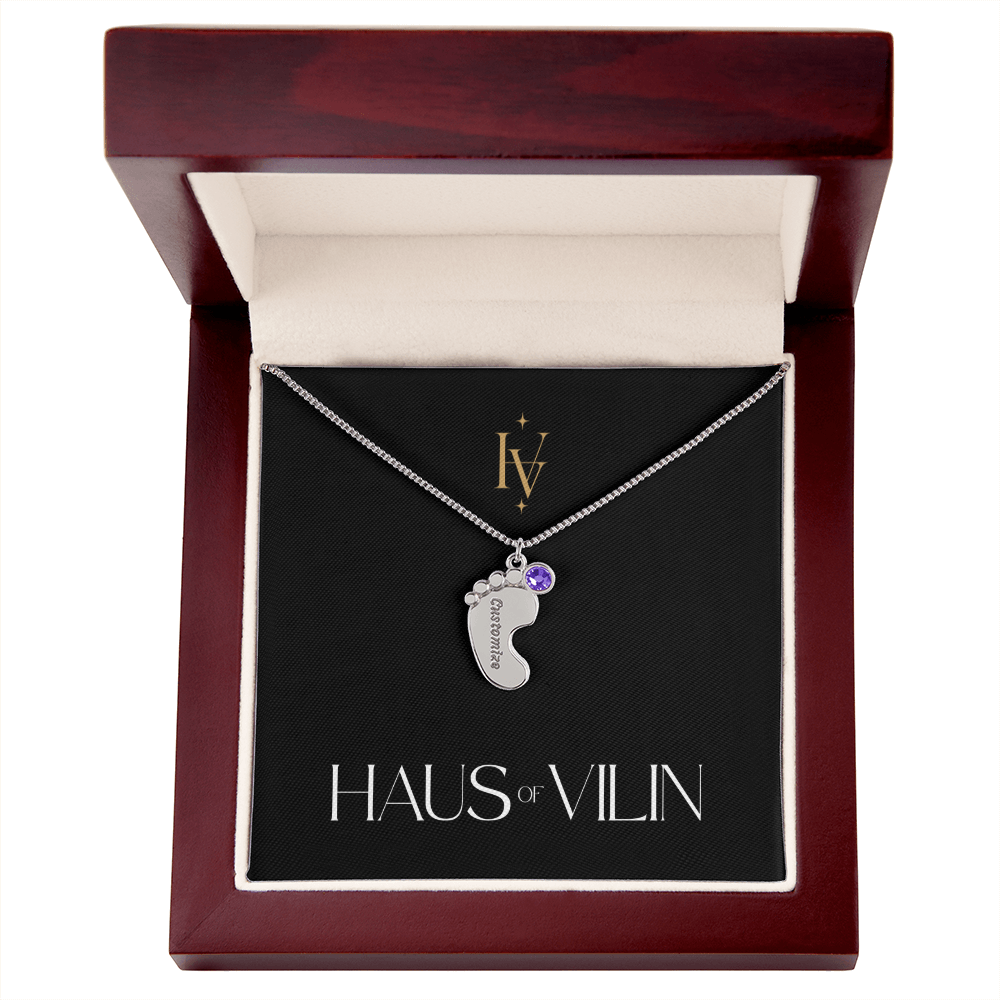 Baby Foot Birthstone Custom Engraved Necklace