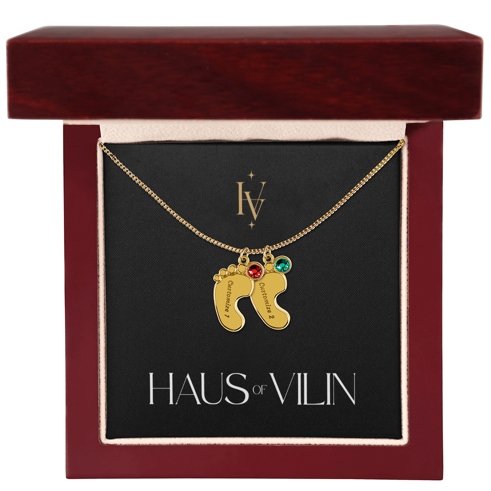 Baby Foot Birthstone Custom Engraved Necklace