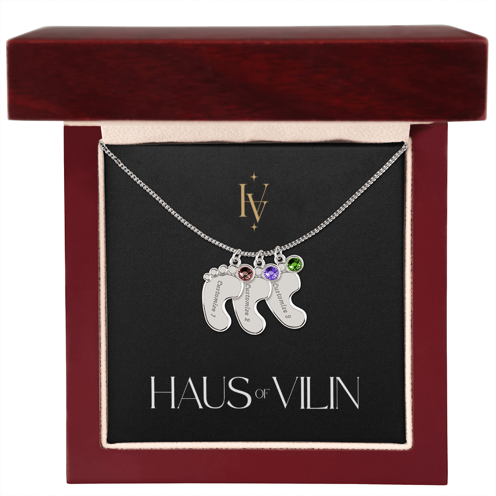Baby Foot Birthstone Custom Engraved Necklace