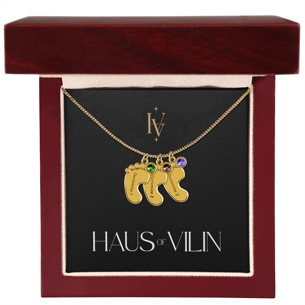 Baby Foot Birthstone Custom Engraved Necklace